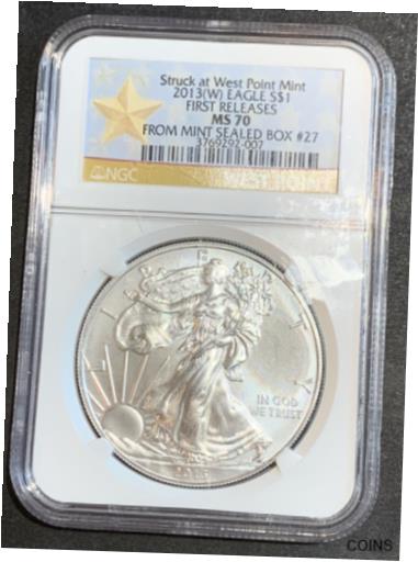 2013 W American Silver Eagle Struck at West Point Mint NGC MS70※関税は当ショップ負担（お客様負担無し）※全国送料無料・海外輸送無料※商品の状態は画像をご確認下さい（極美品・目立った汚れ無し）※輸入品の為英語表記となります※その他ご不明点はお気軽にお問合せ下さい！Denomination: $1Coin: American EagleComposition: SilverYear: 2021Fineness: 0.999Strike Type: BusinessGrade: MS 70Precious Metal Content per Unit: 1 ozCountry/Region of Manufacture: United StatesBrand/Mint: U.S. MintTotal Precious Metal Content: 1 ozCertification: NGC[ご購入前に必ずお読み下さい]親切丁寧に、商品到着までサポート対応させていただきます。■パソコンの画像・画質により色や素材感が、実際の商品と多少異なる場合がございますので予めご了承くださいませ。■お客様のご都合（程度の解釈相違を含む）による商品のご購入後のキャンセル返品は、原則としてお受け致しておりません。未払いのまま2日以上連絡が取れない場合はキャンセルさせて頂きます。その場合、事務局側が自動的に「非常に悪い」の評価を付けてしまいますのでご注意ください。※お支払い頂いた場合は連絡は不要です。※他ショップでも販売しておりますので、稀に在庫がない場合がございます。■不具合での返品は箱などすべてが到着時の状態になるものに限らせていただきます。※当店では不良品はすべて現物確認と不具合の確認を行い対応をさせて頂いております。■お客様のご都合によるご注文確定後の商品のキャンセルにつきましては承っておりません。また、ご入金確認後、またはご決済完了確認後のキャンセルにつきましては、ご注文総額の30％のキャンセル料をご請求させていただきます。■領収書二重発行やトラブル防止のため、領収書発行は行っておりません。事務局側が発行している「支払い明細」が正式な支払い証明となります。支払い明細画面を印刷したものが領収書の代わりになることを各税務署に確認済みです。■年末年始・連休の発送は、業者も休みになる関係でいつもより遅れます。■輸送時の破損の場合は配送業者への報告を行って下さい。報告なしでの対応はできません。■日祝日は定休日とさせていただいております。連絡・発送が出来ませんのであらかじめご了承お願いいたします。■内容は必ずお読みになってからお買い求め下さいますようお願い致します。※在庫状況は常に更新をしておりますが、当社は複数店舗で在庫を共有しているため、ご注文を頂きましても稀に欠品している場合がございます。その際は誠に申し訳ございませんが、その旨をメールまたはお電話にてご連絡させていただきます。ご理解いただけますようお願い申し上げます。親切・丁寧にお取引させていただきますのでよろしくお願いします。 品質保証について 当店の商品の、品質保証についてご紹介いたします。 ▽品質保証書 お買い上げいただく全ての商品に「WORLD RESOURCE品質保証書」をおつけいたします。 これは、WORLD RESOURCEが販売した商品であることを保証するものです。大切に保管してください。 ▽標準保証に関して 当店でご購入頂きました商品は7日以内の標準保証サービスが付属致します。 ※ご購入日につきましては、製品の品質保証書に記載の日付にて確認させていただきます。 ※保証は通常利用時のみの対応となります。 ※ご購入日の確認を致しかねる場合は有償となります。品質保証書は大切に保管して下さい。POINT01　品揃え一番店を目指して 「期待に答えるお店づくりと、時代に合わせたサービスをご提供致します。」 POINT02　多種多様な商品レパートリー 「幅広く、世界の商品をご用意しております。」 POINT03　きっと見つかる！新しい発見 「テレビや雑誌で紹介されたアイテムもいちはやく。」 モットー：丁寧な接客対応 その道数十年のスタッフだからこそできる、“豊富な知識”に基づく商品のご提案。 お探しの商品はお気軽にスタッフにお尋ねください。 「以前は、商品ページあったけど、、、見つからない。」 「初めてアンティークコインの購入をしますが大丈夫ですか？」 「この年代の商品を探していますが、おすすめはありますか？」 「友人にアンティークコインを送りたいけど、おすすめありますか？」 等など、困ったときの質問にも、しっかり対応・お調べ致します。 取寄せ、取り置き等もできますので、商品一覧で見つからなかった商品でも、 スタッフまでお気軽にご相談下さい。 【お問い合わせはお気軽にどうぞ】 suport@world-resource.net