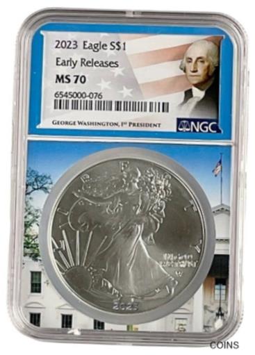 【極美品/品質保証書付】 アンティークコイン コイン 金貨 銀貨 送料無料 2023 1oz Silver Eagle NGC MS70 ER - White House Core - Washinton Label - PRESALE