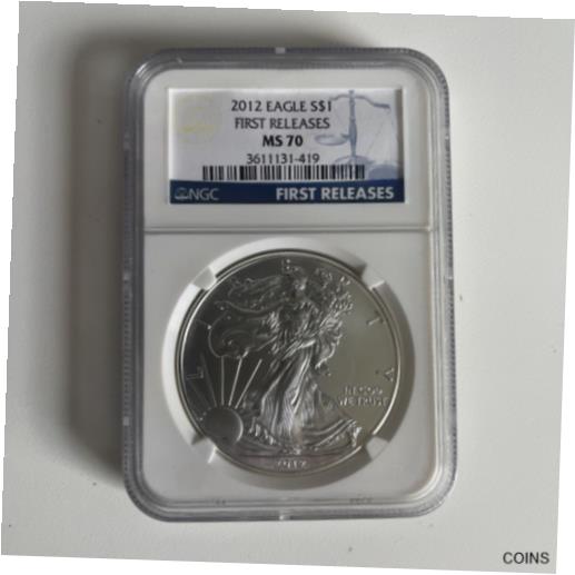 【極美品/品質保証書付】 アンティークコイン コイン 金貨 銀貨 送料無料 2012 1 AMERICAN SILVER EAGLE NGC MS70 FIRST RELEASES BLUE LABEL