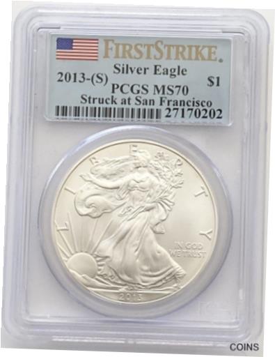 【極美品/品質保証書付】 アンティークコイン コイン 金貨 銀貨 [送料無料] 2013 (S) Silver American Eagle $1 First Strike MS 70 PCGS 1 oz Flag Label