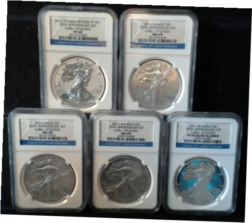 ڶ/ʼݾڽա ƥ    [̵] 2011 Silver Eagle 25th Anniversary 5 Coin Set NGC MS69 PF69 Early Releases