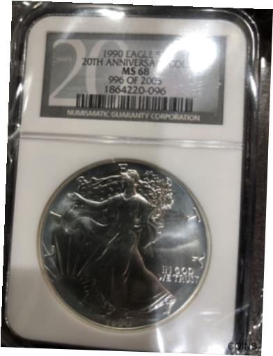 【極美品/品質保証書付】 アンティークコイン コイン 金貨 銀貨 [送料無料] 1990 P SILVER EAGLE 20TH Anniversary Collection MS68 Only 996-2005 !