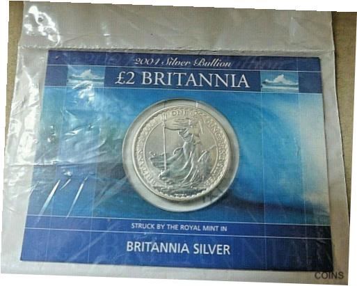 楽天金銀プラチナ　ワールドリソース【極美品/品質保証書付】 アンティークコイン コイン 金貨 銀貨 [送料無料] 1 Ounce Silver Britannia ~ ?2 ~ 2004 ~ Royal Mint Card ~ Sealed In Plastic Bag.