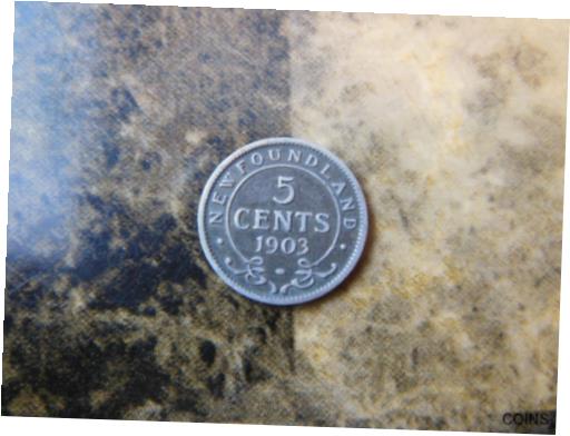  アンティークコイン コイン 金貨 銀貨  1903 - Newfoundland 5 cent sterling silver coin well circulated.