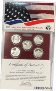 2010-S シルバー プルーフ ATB クォーター セット、ボックスと COA 付き。アメリカ・ザ・ビューティフル・QTR 2010-S SILVER PROOF ATB Quarters SET with box & COA. America the Beautiful qtrs