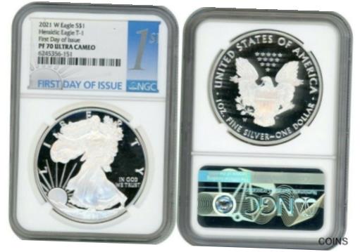 【極美品/品質保証書付】 アンティークコイン 銀貨 2021 W SILVER AMERICAN EAGLE S 1 COIN T1 NGC PF70 FIRST DAY OF ISSUE UCAMEO R3 送料無料 sct-wr-012955-400