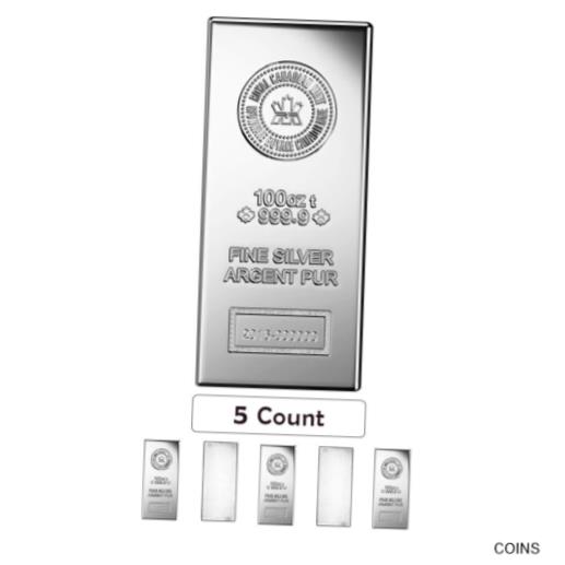 【極美品/品質保証書付】 アンティークコイン 銀貨 Lot of 5 - 100 oz Royal Canadian Mint (RCM) .9999 Fine Silver Bar [送料無料] #sof-wr-012962-456