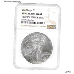 【極美品/品質保証書付】 アンティークコイン コイン 金貨 銀貨 [送料無料] 2022 1 oz Silver American Eagle NGC MS 69 Mint Error (Obv Struck Thru)