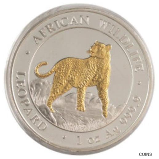 【極美品/品質保証書付】 アンティークコイン コイン 金貨 銀貨 [送料無料] 2022 1 oz Somalia Silver African Wildlife Leopard Coin (Gilded, BU)