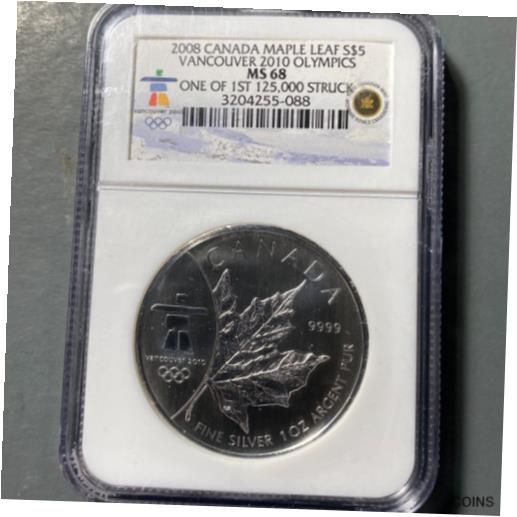 ڶ/ʼݾڽա ƥ    [̵] 2008 $5 CANADA Maple Leaf, NGC MS68, Vancouver Olympics, 1 of 1st 125K (69389)