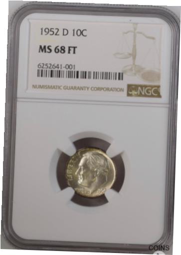【極美品/品質保証書付】 アンティークコイン 硬貨 1952D 10? Roosevelt Dime MS68 FT NGC Top coin *Only 2 Finer. [送料無料] #oct-wr-012991-523