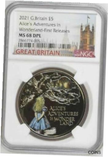 【極美品/品質保証書付】 アンティークコイン コイン 金貨 銀貨 送料無料 2021 UK Alice 039 s Adventures in Wonderland 5 BU Coin NGC MS68 DPL First Releases