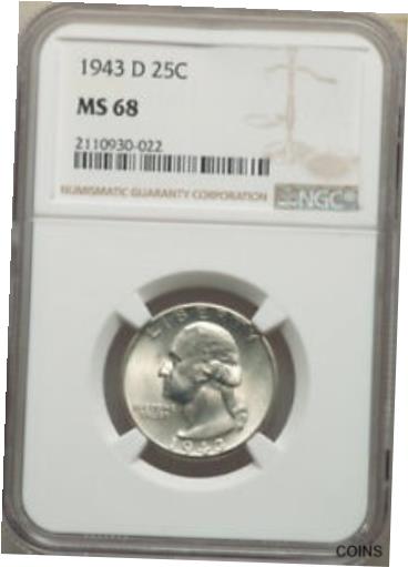 【極美品/品質保証書付】 アンティークコイン 硬貨 1943 D 25C Washinton Quarter NGC MS68 Eye White Gorgeous Coin QRC2 [送料無料] #oct-wr-012991-746