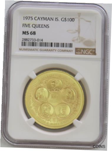 【極美品/品質保証書付】 アンティークコイン コイン 金貨 銀貨 送料無料 1975 GOLD CAYMAN ISLANDS 100 FIVE QUEENS COIN NGC MINT STATE 68