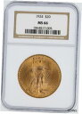 1924 セント ゴーデンス NGC MS66 $20 ダブル イーグル フィラデルフィア鋳造金貨 1924 Saint Gaudens NGC MS66 $2...