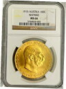 1915 オーストリア 100 コロナ リストライク ゴールド コイン NGC MS 66 1915 Austria 100 Corona Restrike G...