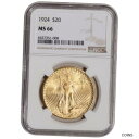 1924 US ゴールド $20 サンゴーデン ダブル イーグル - NGC MS66 1924 US Gold $20 Saint-Gaudens Doubl...