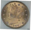 1894年リバティニッケルコイン、NGC MS-66、ほぼフルストライク 1894 Liberty Nickel Coin, NGC MS-66, Near F...