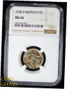 1938-D バッファロー ニッケル NGC MS 66 キー デート GEM BU UNC コイン レア インディアン トーン 5c 1938-D Buffa...