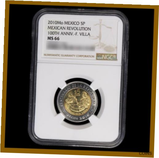 yɔi/iۏ؏tz AeB[NRC RC   [] Mexico 5 Pesos Coin, 2010 Bimetallic 100th Mexican Revolution Villa NGC MS 66
