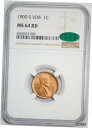 1909 S VDB 1c リンカーン ウィート セント NGC MS 64 RD CAC 承認のブレイジング レッド コイン! 1909 S VDB 1c L...
