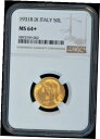 1931 R IX イタリア 50 リラ金貨 (NGC MS 64+ MS64+) 低鋳造 (B5051) 1931 R IX Italy 50 Lire Go...