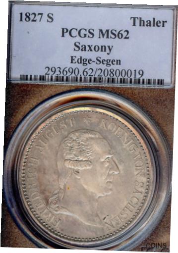 ドイツ連邦共和国 ザクセン州 1827 S デス マイニング ターラー コイン PCGS MS62 F.STG ターラー レア German States Saxony 1827 S Death Mining Taler Coin PCGS MS62 F.STG Thaler RARE