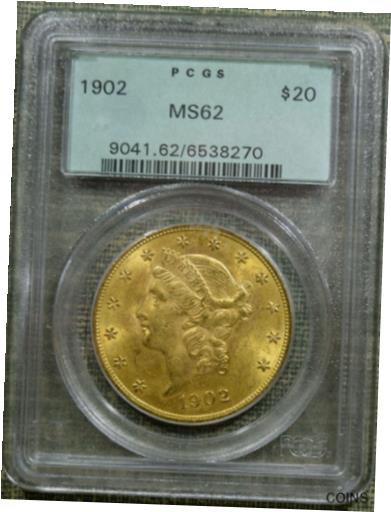 【極美品/品質保証書付】 アンティークコイン 金貨 1902 PCGS MS62 $20 Liberty Gold Double Eagle - Old Green Holder - Very Tough [送料無料] #got-wr-013091-622