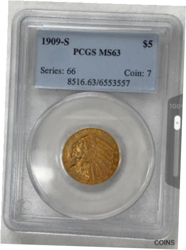 【極美品/品質保証書付】 アンティークコイン 金貨 VERY RARE 1909-S $5 Gold Half Eagle Indian PCGS MS63 Coin 7 [送料無料] #gct-wr-013092-1503