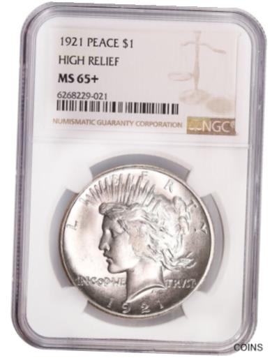 【極美品/品質保証書付】 アンティークコイン 銀貨 1921 $1 Peace Silver Dollar High Relief NGC MS65+ Blast White Spectactular Coin [送料無料] #sct-wr-013094-417