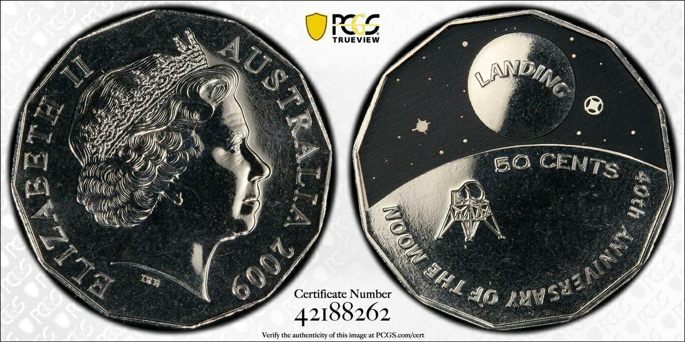 ڶ/ʼݾڽա ƥ    [̵] 2009 Australia 50c Moon Landing (GOLD SHIELD) PCGS MS68 #8262