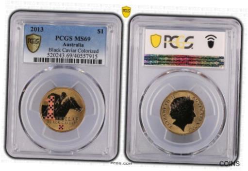 【極美品/品質保証書付】 アンティークコイン コイン 金貨 銀貨 [送料無料] 2013 Black Caviar Coloured $1 Coin PCGS MS69 Top Pop