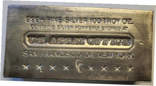 【極美品/品質保証書付】 アンティークコイン 銀貨 100 oz U.S. Assay Office Silver Bar San Francisco or New York Vintage [送料無料] #sof-wr-013167-323