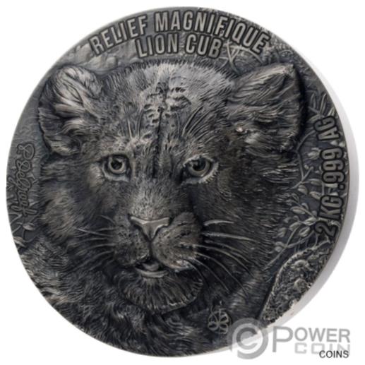 【極美品/品質保証書付】 アンティークコイン 銀貨 LION CUB Relief Magnifique 2 Kg Silver Coin 20000 Francs Benin 2023 [送料無料] #scf-wr-013232-68