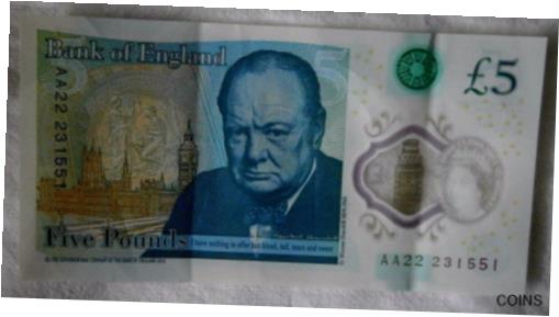 ڶ/ʼݾڽա ƥ    [̵] NEW ?5 CHURCHILL POLYMER PLASTIC FIVE POUND NOTE ***LOW SERIAL NUMBER AA22