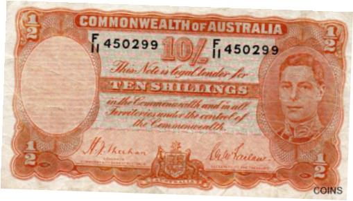 ڶ/ʼݾڽա ƥ    [̵] 1939 Australia R12 Ten Shillings Sheehan/McFarlane aVF S/N F/11 450299