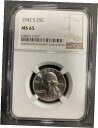  アンティークコイン コイン 金貨 銀貨  1942S Washington Silver Quarter - NGC MS65