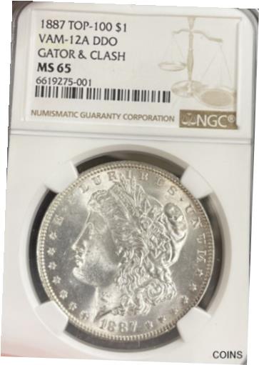 【極美品/品質保証書付】 アンティークコイン コイン 金貨 銀貨 [送料無料] 1887 Top-100 Gator! NGC MS65 Morgan Silver Dollar