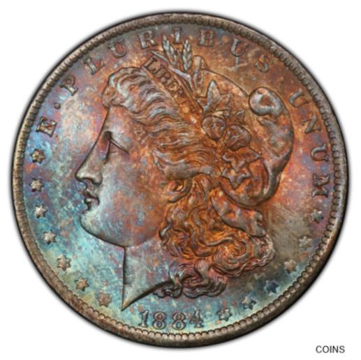 【極美品/品質保証書付】 アンティークコイン コイン 金貨 銀貨 [送料無料] 1884-O Morgan Silver Dollar PCGS MS65 - Green, Blue, Orange & Burgundy Toned Gem