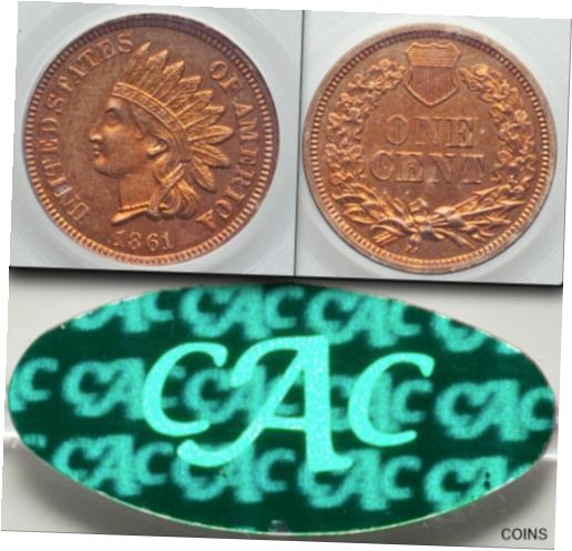 【極美品/品質保証書付】 アンティークコイン 硬貨 1861 PCGS PR63 CAC 2002-Slab Pop-174 ALL Grades Incl CAM+ DCAM Proof Indian Cent [送料無料] #oot-wr-013307-953