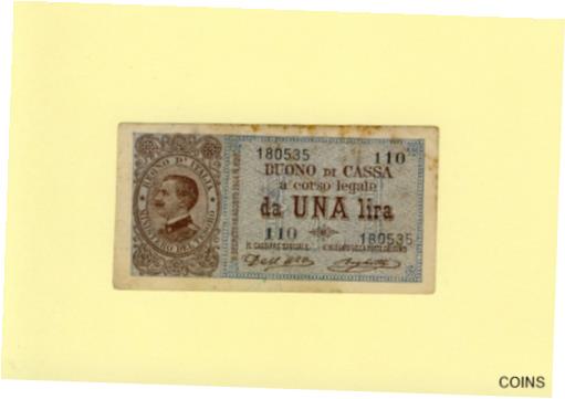 yɔi/iۏ؏tz AeB[NRC RC   [] ITALIA ITALY 1 LIRA UNO LIRA 1914 P-36a VF+ TREASURY BUONI DI CASSA