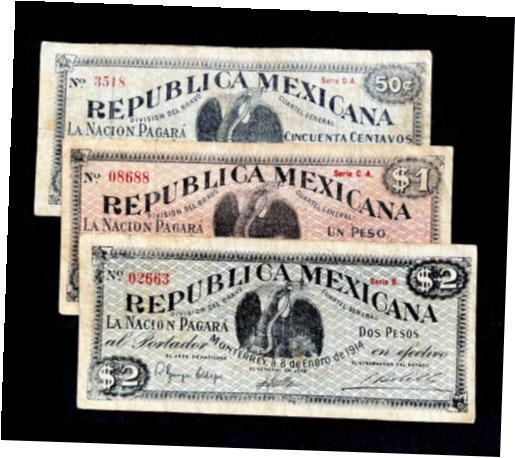  アンティークコイン コイン 金貨 銀貨  Lot 1914 Mexico Banknotes 50c 1 2 Pesos Division Bravo Revolutionary Monterrey $