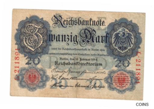 ڶ/ʼݾڽա ƥ    [̵] Germany 1914 20 Mark 6 Digit Numbers P46A