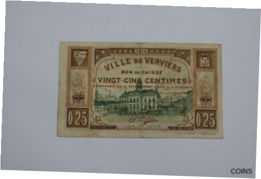 【極美品/品質保証書付】 アンティークコイン コイン 金貨 銀貨 送料無料 BANKNOTE BELGIUM 25 CENTIMES 1914 VERVIERS B21 BEL47