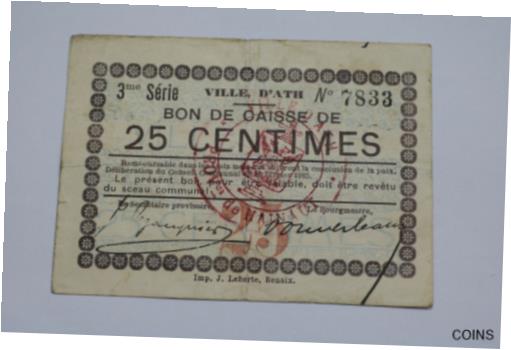 【極美品/品質保証書付】 アンティークコイン コイン 金貨 銀貨 送料無料 BANKNOTE BELGIUM 25 CENTIMES 1914 HAINAUT B21 BEL5