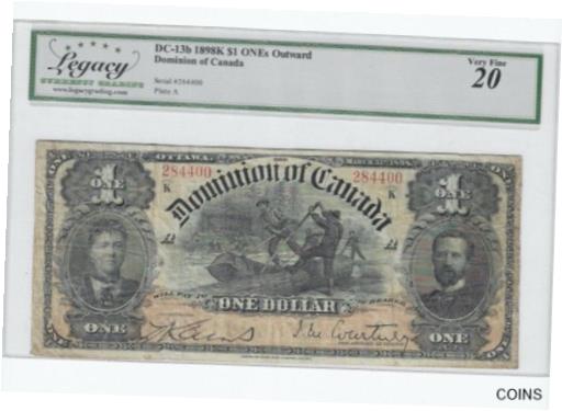 【極美品/品質保証書付】 アンティークコイン コイン 金貨 銀貨 [送料無料] 1898 Dom.of Canada DC-13b $1 Outward 1 s Ser D-K Ser# K 284400 Legacy VF-20