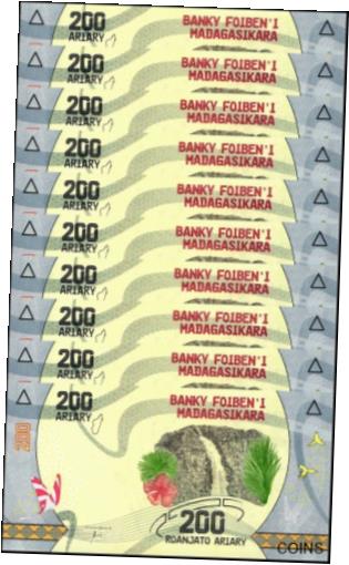 【極美品/品質保証書付】 アンティークコイン 硬貨 Madagascar 200 Ariary, 2017 ND, P-98a.1, UNC X 10 PCS [送料無料] #oof-wr-013365-1694