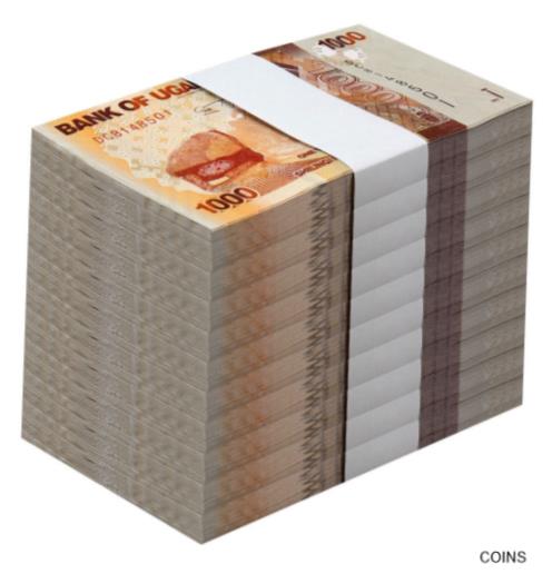 【極美品/品質保証書付】 アンティークコイン コイン 金貨 銀貨 [送料無料] Uganda 1000 Shillings, 2017, P-49e, UNC X 1000 PCS Brick