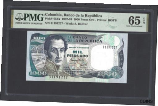 yɔi/iۏ؏tz AeB[NRC RC   [] Colombia 1000 Pesos Oro 1992 P432A Uncirculated Graded 65