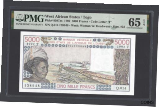 ڶ/ʼݾڽա ƥ    [̵] West African States / Togo 5000 Francs 1992 P808Tm Uncirculated Grade 65